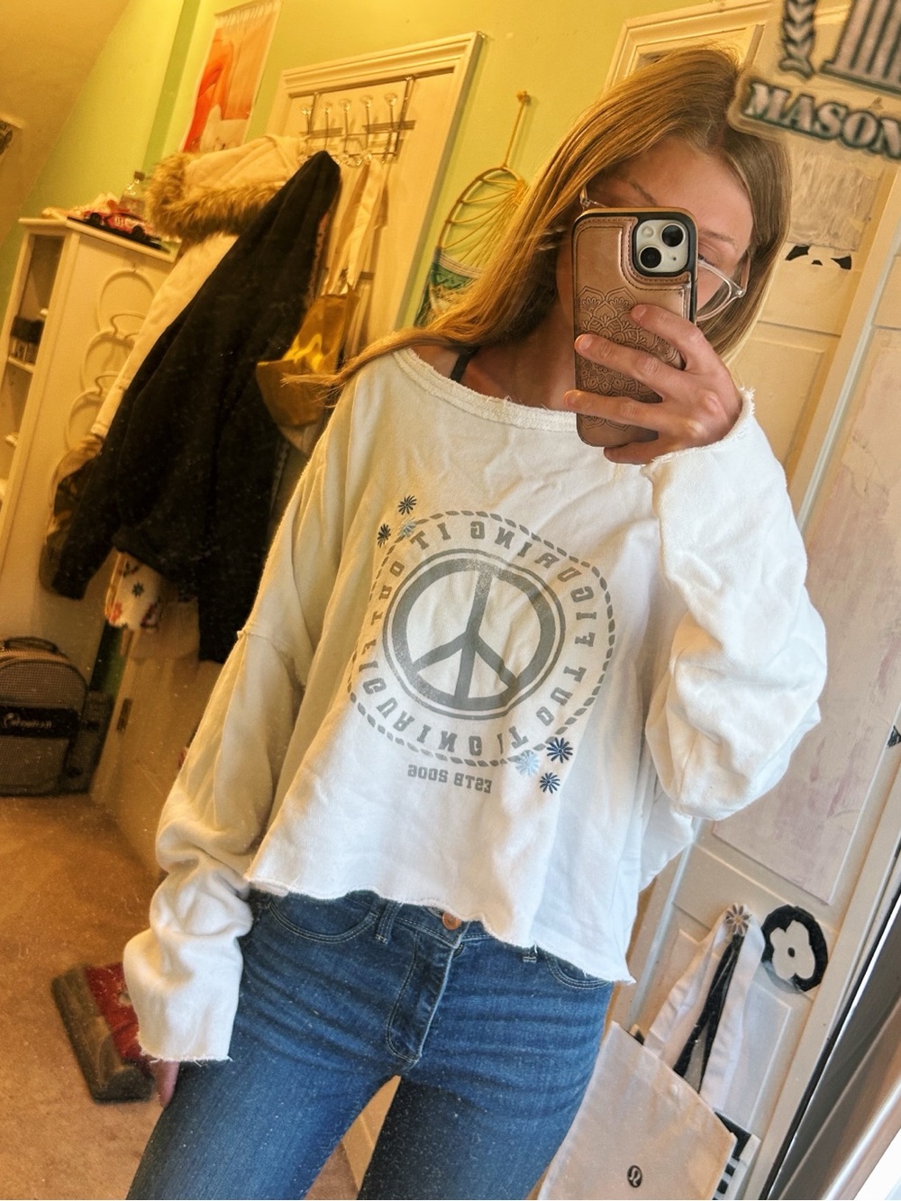 Figuring It Out Peace Sign Backless Crewneck
